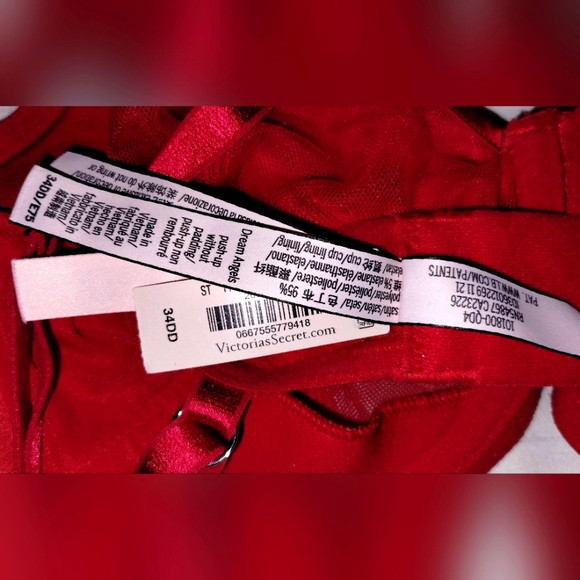 Like-New Victoria's Secret Dream Angels Bra in Red with Big Rhinestone Bow 34 DD - Picture 5 of 5